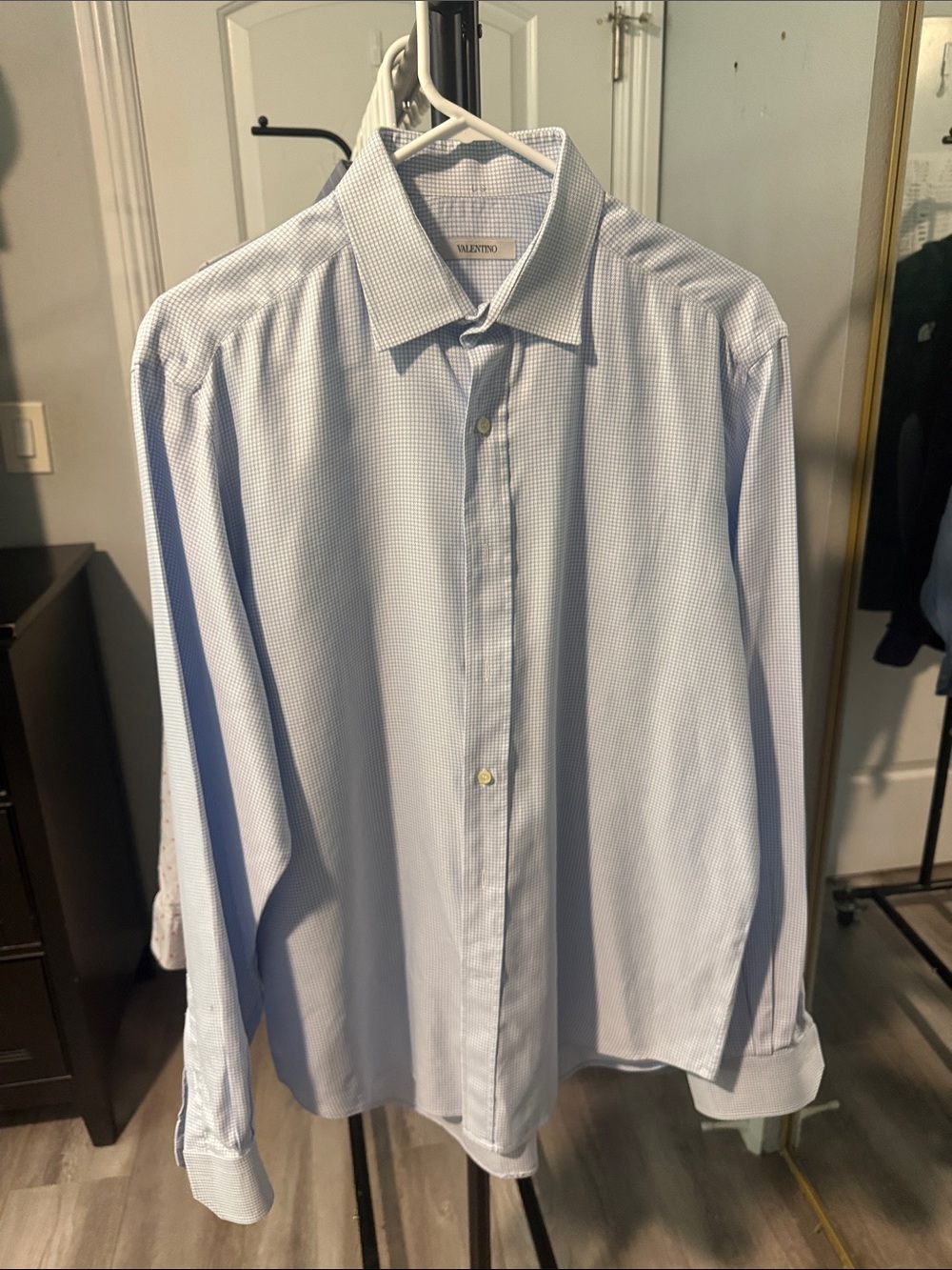 Valentino Light Blue Micro-Check Dress Shirt
